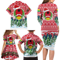 Guinea Bissau Christmas Family Matching Long Sleeve Bodycon Dress and Hawaiian Shirt with Santa Sleigh Reindeer Forest and National Flag Design - Wonder Print Shop