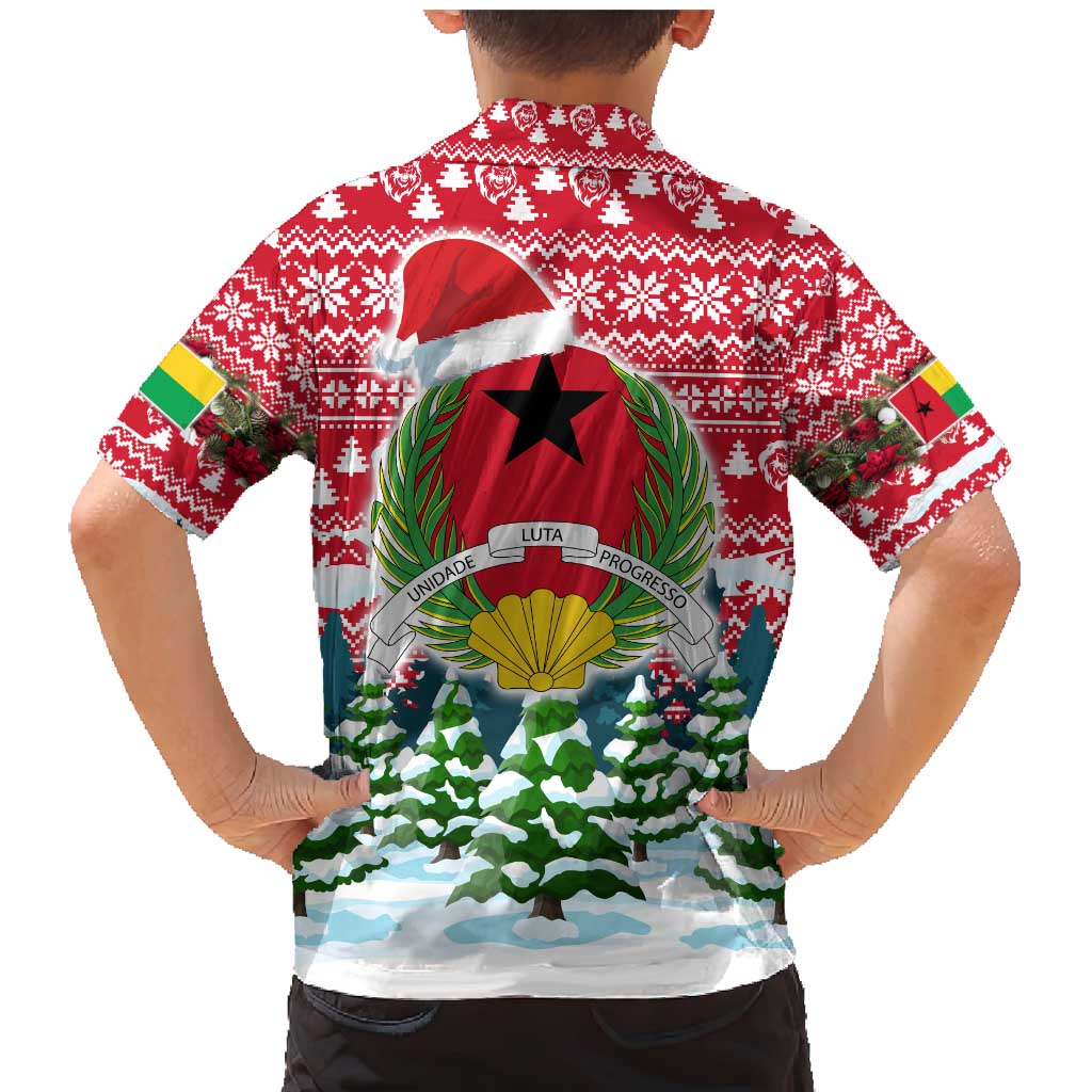 Guinea Bissau Christmas Family Matching Mermaid Dress and Hawaiian Shirt with Santa Sleigh Reindeer Forest and National Flag Design - Wonder Print Shop