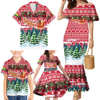Guinea Bissau Christmas Family Matching Mermaid Dress and Hawaiian Shirt with Santa Sleigh Reindeer Forest and National Flag Design - Wonder Print Shop