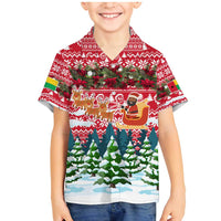 Guinea Bissau Christmas Family Matching Mermaid Dress and Hawaiian Shirt with Santa Sleigh Reindeer Forest and National Flag Design - Wonder Print Shop