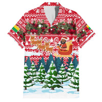 Guinea Bissau Christmas Family Matching Off The Shoulder Long Sleeve Dress and Hawaiian Shirt with Santa Sleigh Reindeer Forest and National Flag Design - Wonder Print Shop