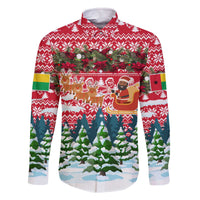 Guinea Bissau Christmas Family Matching Off The Shoulder Long Sleeve Dress and Hawaiian Shirt with Santa Sleigh Reindeer Forest and National Flag Design - Wonder Print Shop