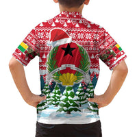 Guinea Bissau Christmas Family Matching Off Shoulder Maxi Dress and Hawaiian Shirt with Santa Sleigh Reindeer Forest and National Flag Design - Wonder Print Shop