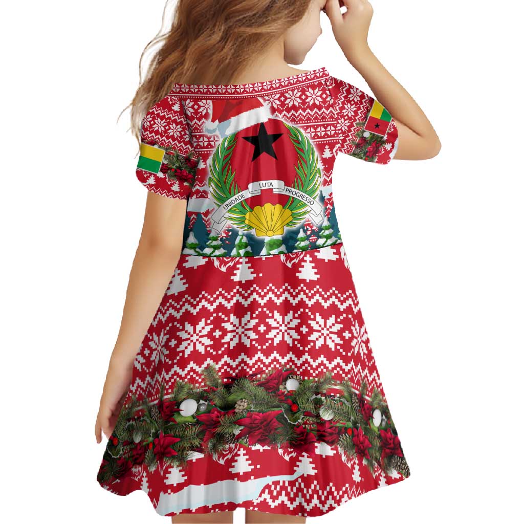 Guinea Bissau Christmas Family Matching Off Shoulder Maxi Dress and Hawaiian Shirt with Santa Sleigh Reindeer Forest and National Flag Design - Wonder Print Shop