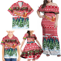 Guinea Bissau Christmas Family Matching Off Shoulder Maxi Dress and Hawaiian Shirt with Santa Sleigh Reindeer Forest and National Flag Design - Wonder Print Shop