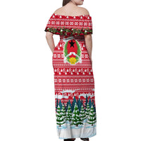 Guinea Bissau Christmas Family Matching Off Shoulder Maxi Dress and Hawaiian Shirt with Santa Sleigh Reindeer Forest and National Flag Design - Wonder Print Shop