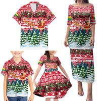 Guinea Bissau Christmas Family Matching Puletasi and Hawaiian Shirt with Santa Sleigh Reindeer Forest and National Flag Design - Wonder Print Shop
