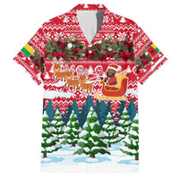 Guinea Bissau Christmas Family Matching Puletasi and Hawaiian Shirt with Santa Sleigh Reindeer Forest and National Flag Design - Wonder Print Shop