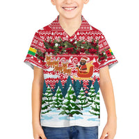 Guinea Bissau Christmas Family Matching Puletasi and Hawaiian Shirt with Santa Sleigh Reindeer Forest and National Flag Design - Wonder Print Shop