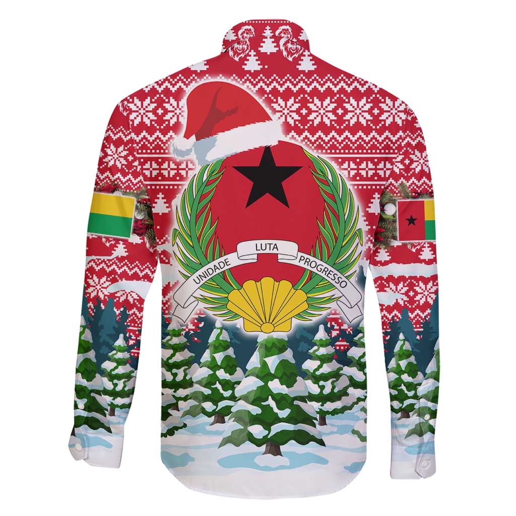 Guinea Bissau Christmas Family Matching Short Sleeve Bodycon Dress and Hawaiian Shirt with Santa Sleigh Reindeer Forest and National Flag Design - Wonder Print Shop
