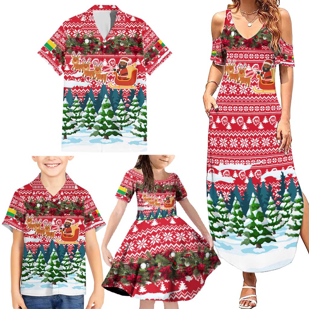 Guinea Bissau Christmas Family Matching Summer Maxi Dress and Hawaiian Shirt with Santa Sleigh Reindeer Forest and National Flag Design - Wonder Print Shop