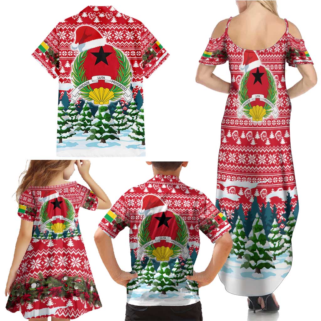 Guinea Bissau Christmas Family Matching Summer Maxi Dress and Hawaiian Shirt with Santa Sleigh Reindeer Forest and National Flag Design - Wonder Print Shop