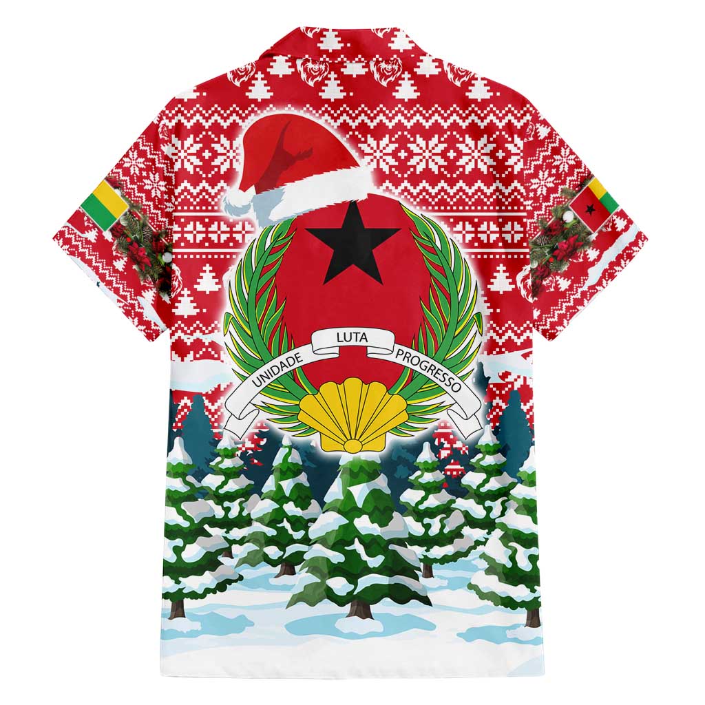 Guinea Bissau Christmas Family Matching Summer Maxi Dress and Hawaiian Shirt with Santa Sleigh Reindeer Forest and National Flag Design - Wonder Print Shop