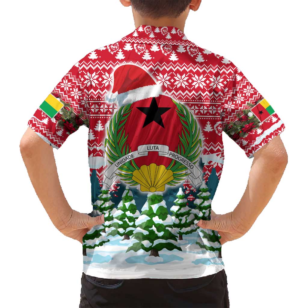 Guinea Bissau Christmas Family Matching Tank Maxi Dress and Hawaiian Shirt with Santa Sleigh Reindeer Forest and National Flag Design - Wonder Print Shop
