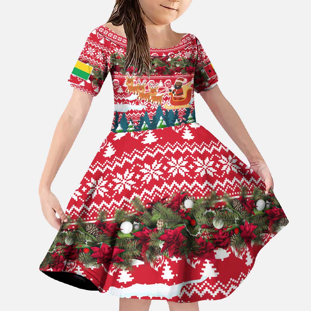 Guinea Bissau Christmas Family Matching Tank Maxi Dress and Hawaiian Shirt with Santa Sleigh Reindeer Forest and National Flag Design - Wonder Print Shop