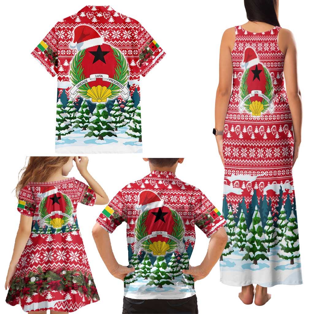 Guinea Bissau Christmas Family Matching Tank Maxi Dress and Hawaiian Shirt with Santa Sleigh Reindeer Forest and National Flag Design - Wonder Print Shop