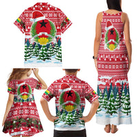 Guinea Bissau Christmas Family Matching Tank Maxi Dress and Hawaiian Shirt with Santa Sleigh Reindeer Forest and National Flag Design - Wonder Print Shop