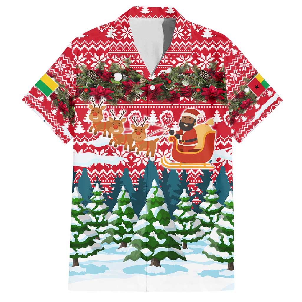 Guinea Bissau Christmas Family Matching Tank Maxi Dress and Hawaiian Shirt with Santa Sleigh Reindeer Forest and National Flag Design - Wonder Print Shop