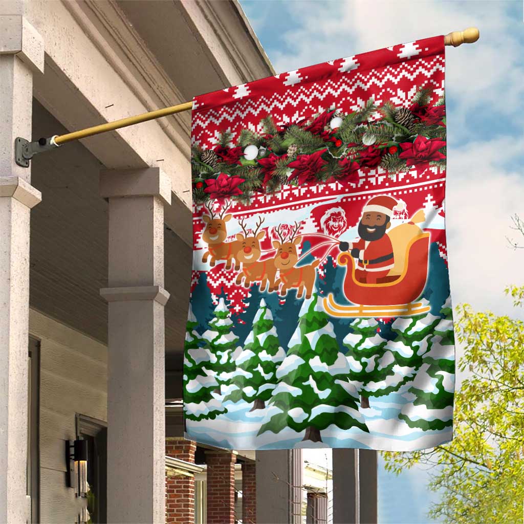 Guinea Bissau Christmas Garden Flag with Santa Sleigh Reindeer Forest and National Flag Design - Wonder Print Shop