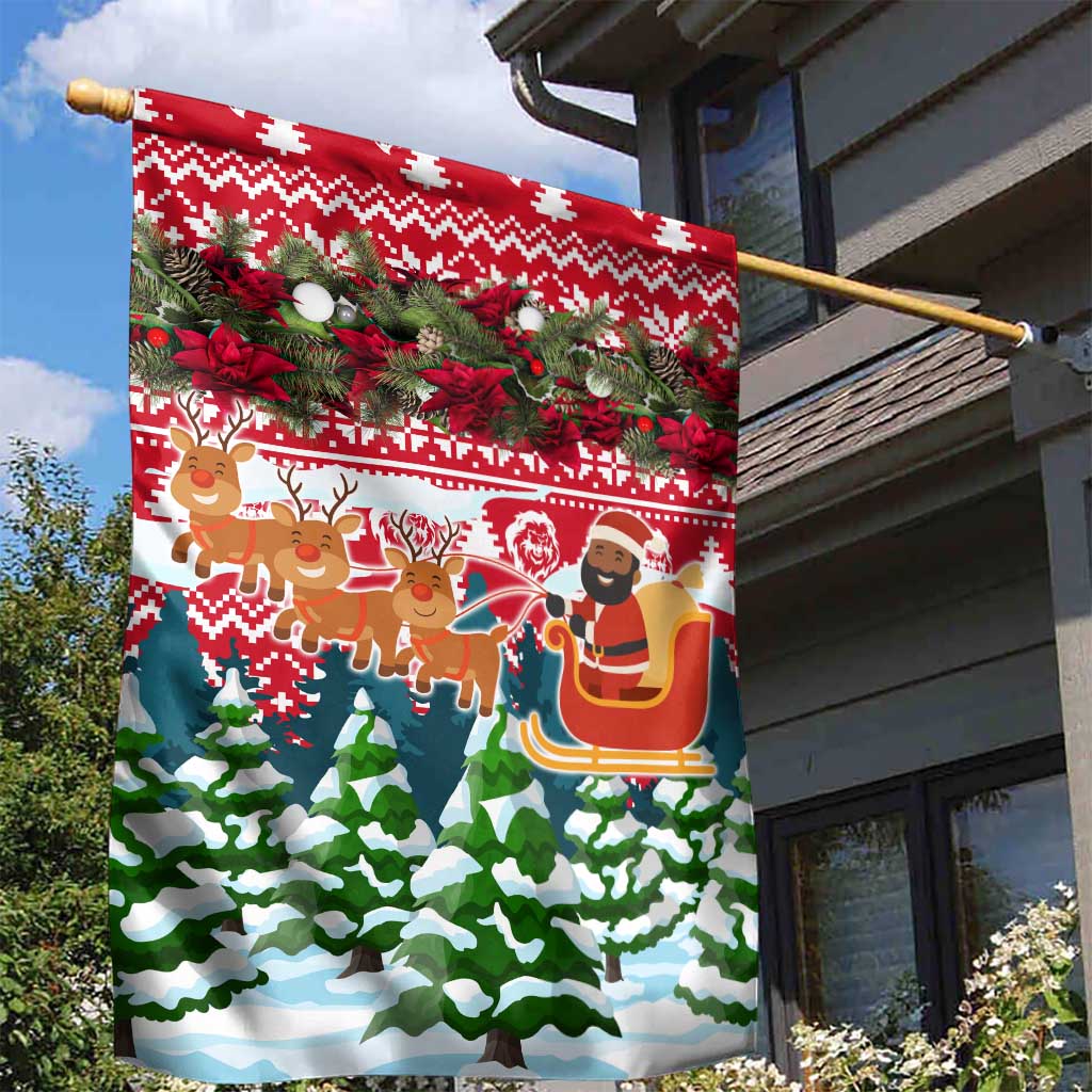 Guinea Bissau Christmas Garden Flag with Santa Sleigh Reindeer Forest and National Flag Design - Wonder Print Shop