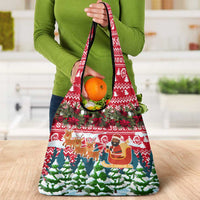 Guinea Bissau Christmas Grocery Bag with Santa Sleigh Reindeer Forest and National Flag Design - Wonder Print Shop