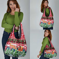 Guinea Bissau Christmas Grocery Bag with Santa Sleigh Reindeer Forest and National Flag Design - Wonder Print Shop