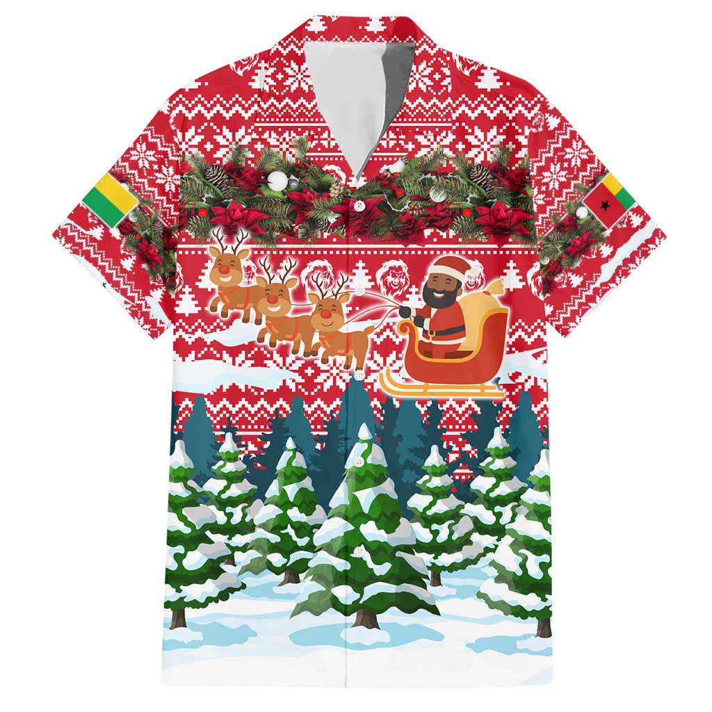 Guinea Bissau Christmas Hawaiian Shirt with Santa Sleigh Reindeer Forest and National Flag Design - Wonder Print Shop
