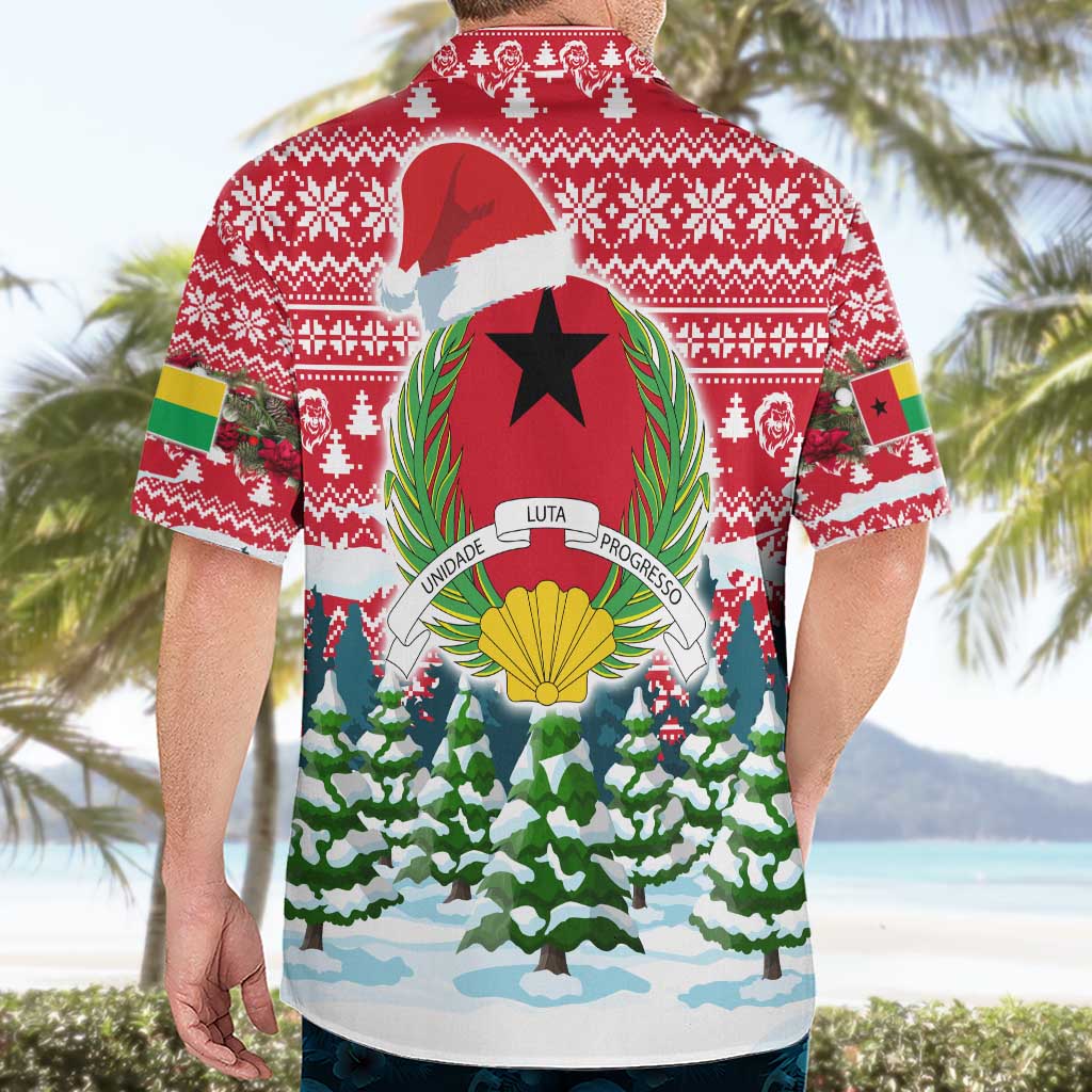Guinea Bissau Christmas Hawaiian Shirt with Santa Sleigh Reindeer Forest and National Flag Design - Wonder Print Shop