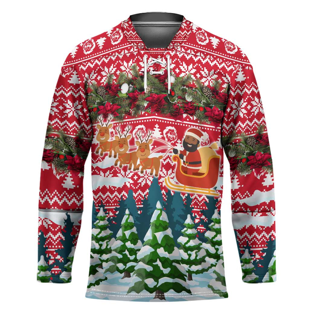 Guinea Bissau Christmas Hockey Jersey with Santa Sleigh Reindeer Forest and National Flag Design - Wonder Print Shop