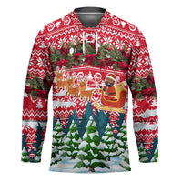 Guinea Bissau Christmas Hockey Jersey with Santa Sleigh Reindeer Forest and National Flag Design - Wonder Print Shop