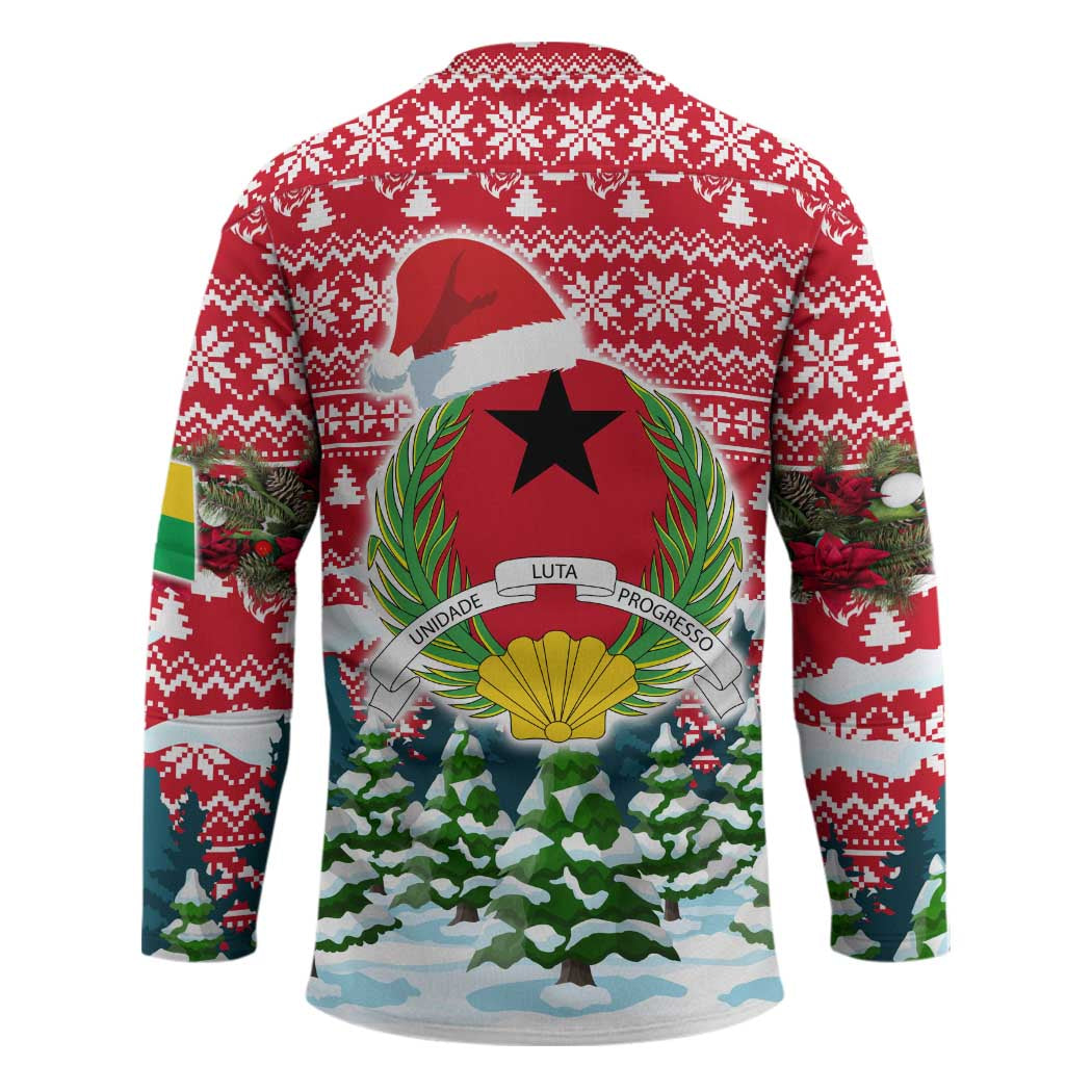 Guinea Bissau Christmas Hockey Jersey with Santa Sleigh Reindeer Forest and National Flag Design - Wonder Print Shop