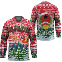 Guinea Bissau Christmas Hockey Jersey with Santa Sleigh Reindeer Forest and National Flag Design - Wonder Print Shop