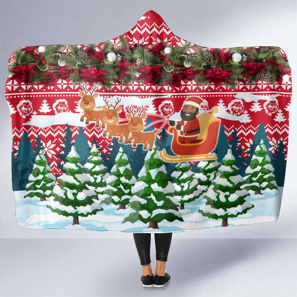 Guinea Bissau Christmas Hooded Blanket with Santa Sleigh Reindeer Forest and National Flag Design - Wonder Print Shop