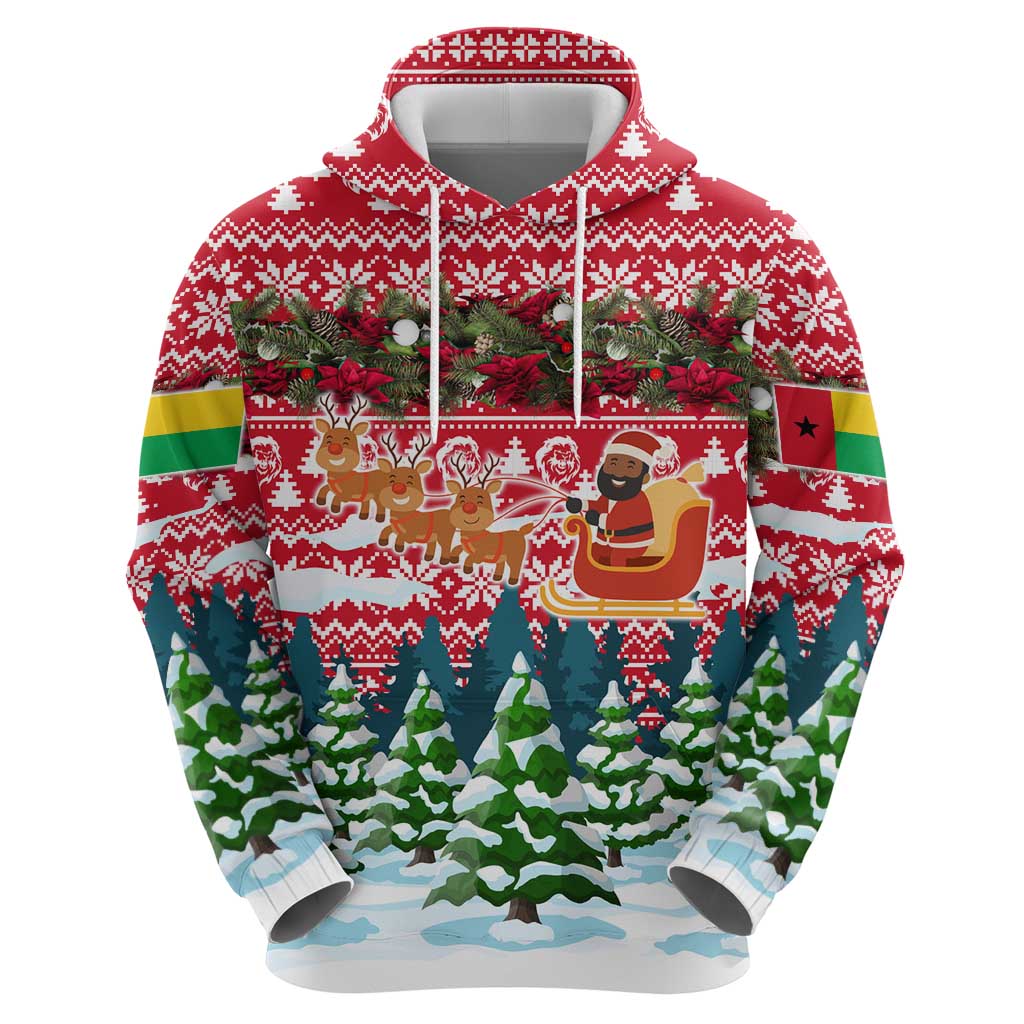 Guinea Bissau Christmas Hoodie with Santa Sleigh Reindeer Forest and National Flag Design - Wonder Print Shop