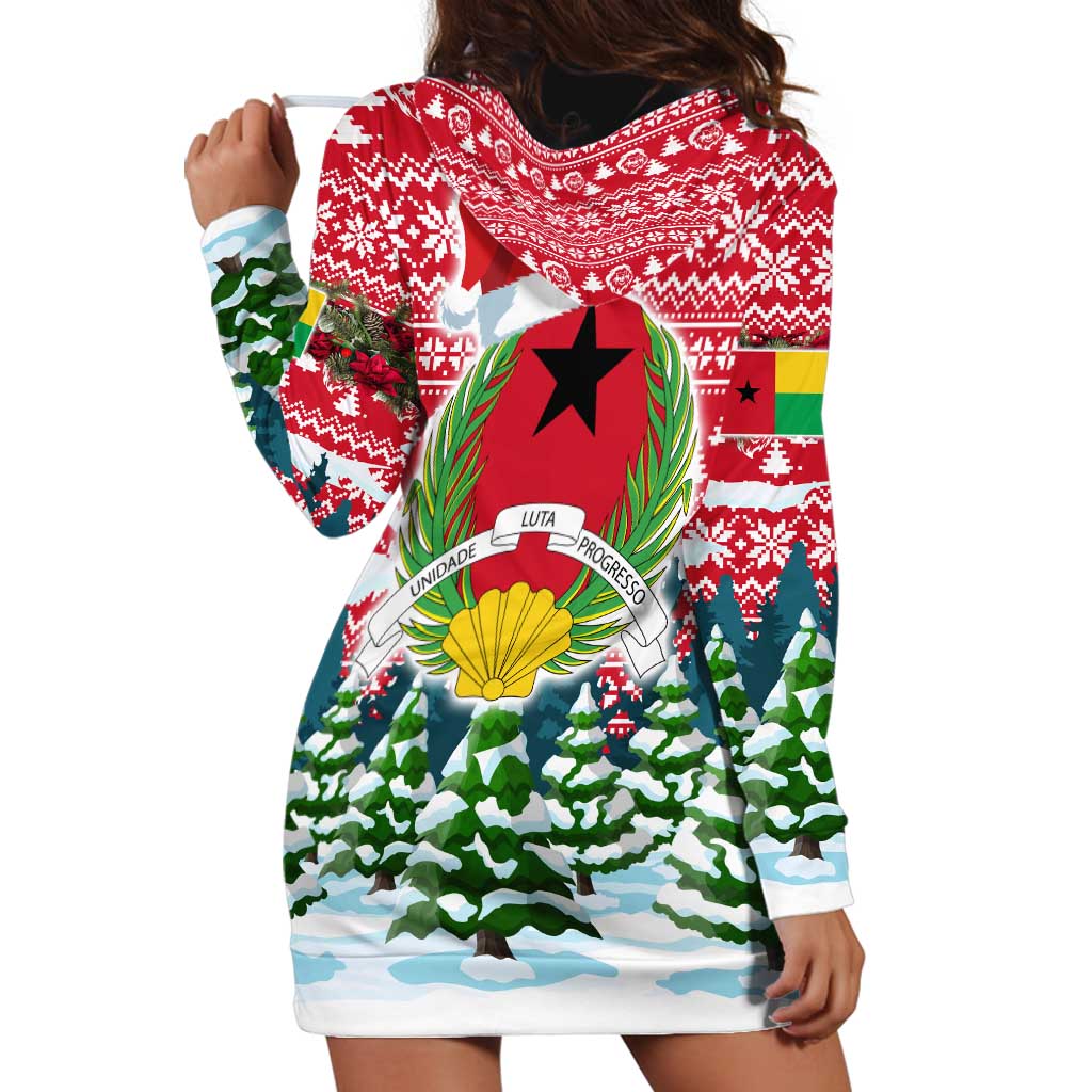 Guinea Bissau Christmas Hoodie Dress with Santa Sleigh Reindeer Forest and National Flag Design - Wonder Print Shop