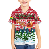 Guinea Bissau Christmas Kid Hawaiian Shirt with Santa Sleigh Reindeer Forest and National Flag Design - Wonder Print Shop