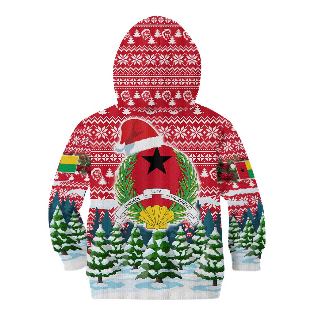 Guinea Bissau Christmas Kid Hoodie with Santa Sleigh Reindeer Forest and National Flag Design - Wonder Print Shop