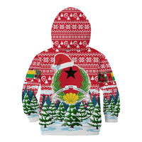 Guinea Bissau Christmas Kid Hoodie with Santa Sleigh Reindeer Forest and National Flag Design - Wonder Print Shop