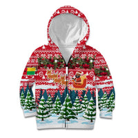 Guinea Bissau Christmas Kid Hoodie with Santa Sleigh Reindeer Forest and National Flag Design - Wonder Print Shop