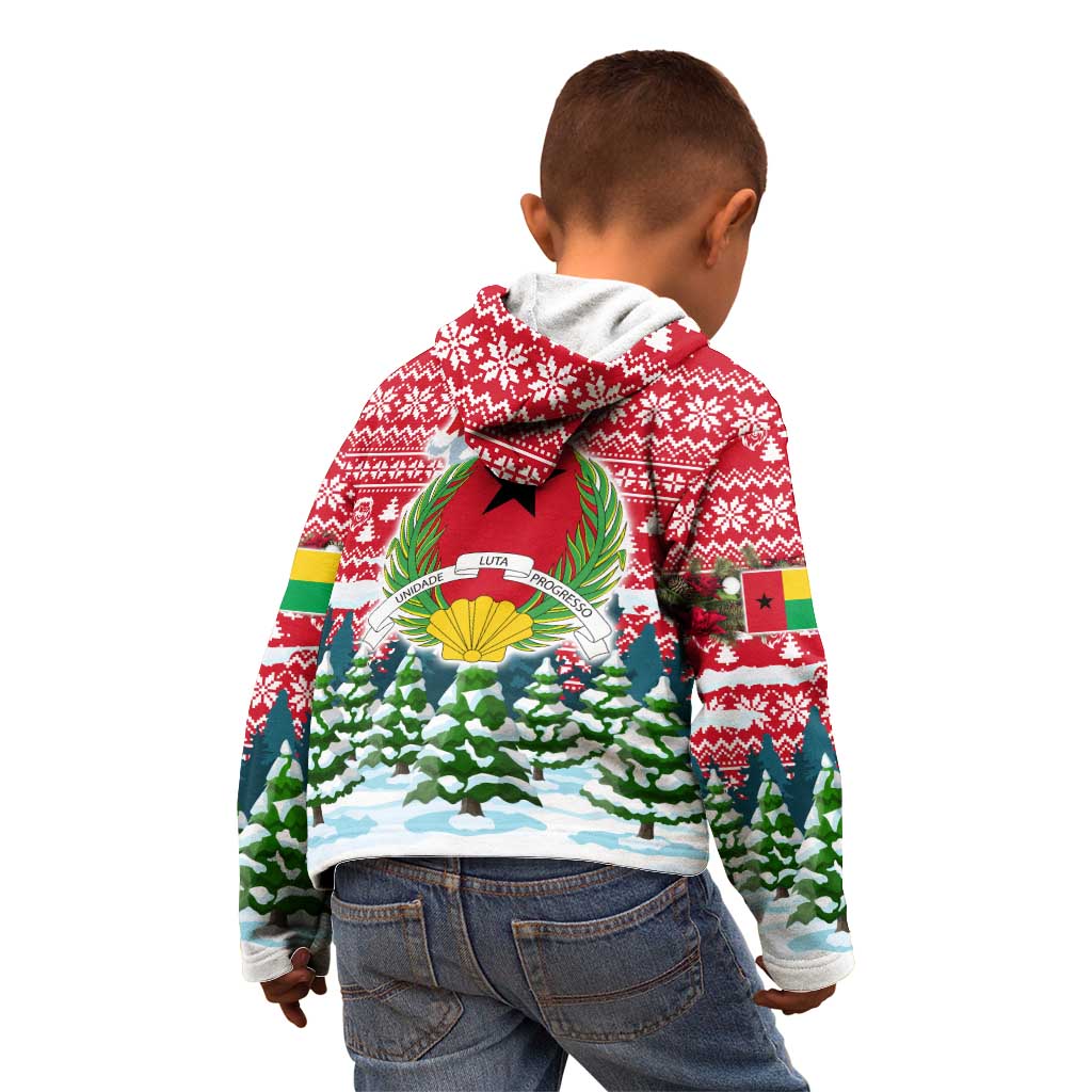 Guinea Bissau Christmas Kid Hoodie with Santa Sleigh Reindeer Forest and National Flag Design - Wonder Print Shop