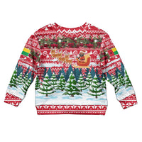 Guinea Bissau Christmas Kid Ugly Christmas Sweater with Santa Sleigh Reindeer Forest and National Flag Design - Wonder Print Shop