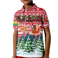 Guinea Bissau Christmas Kid Polo Shirt with Santa Sleigh Reindeer Forest and National Flag Design - Wonder Print Shop