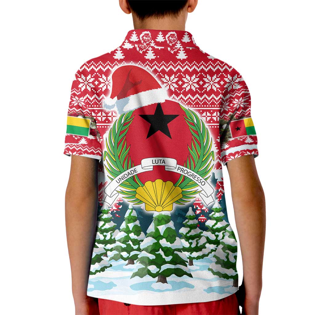 Guinea Bissau Christmas Kid Polo Shirt with Santa Sleigh Reindeer Forest and National Flag Design - Wonder Print Shop