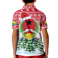Guinea Bissau Christmas Kid Polo Shirt with Santa Sleigh Reindeer Forest and National Flag Design - Wonder Print Shop