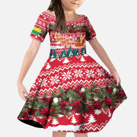 Guinea Bissau Christmas Kid Short Sleeve Dress with Santa Sleigh Reindeer Forest and National Flag Design - Wonder Print Shop