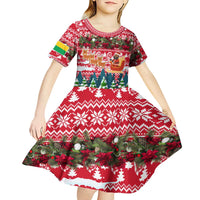 Guinea Bissau Christmas Kid Short Sleeve Dress with Santa Sleigh Reindeer Forest and National Flag Design - Wonder Print Shop
