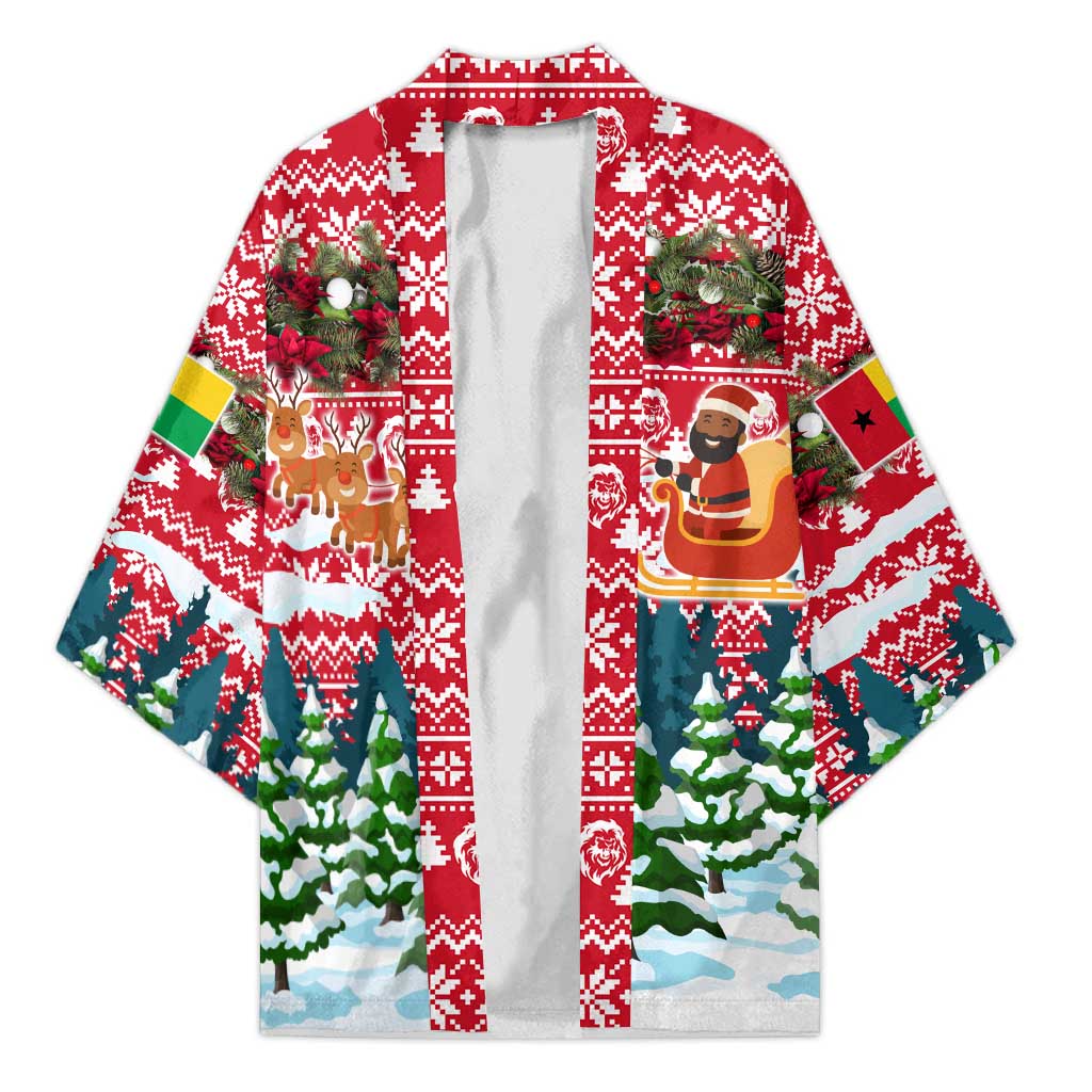 Guinea Bissau Christmas Kimono with Santa Sleigh Reindeer Forest and National Flag Design - Wonder Print Shop