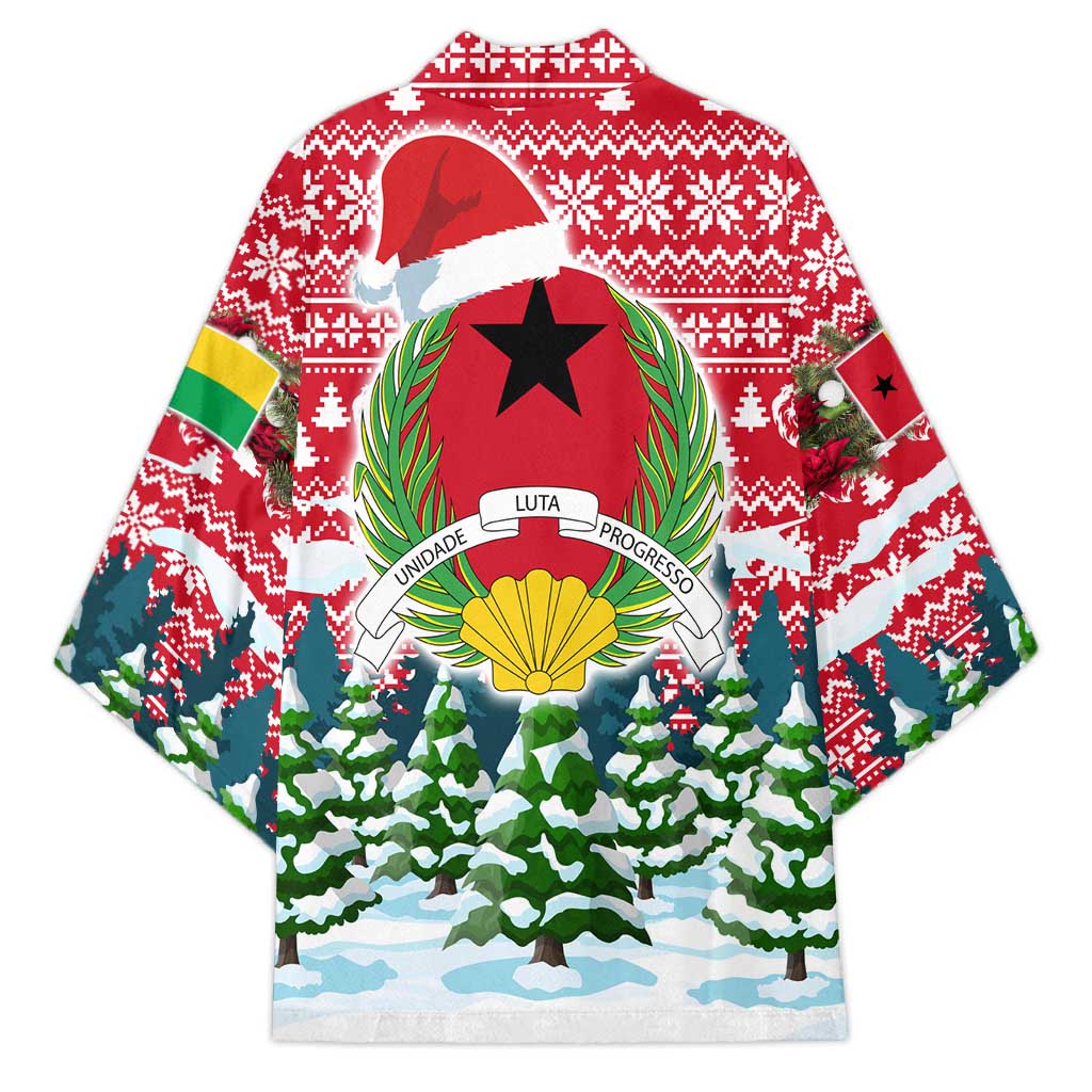 Guinea Bissau Christmas Kimono with Santa Sleigh Reindeer Forest and National Flag Design - Wonder Print Shop