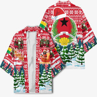Guinea Bissau Christmas Kimono with Santa Sleigh Reindeer Forest and National Flag Design - Wonder Print Shop