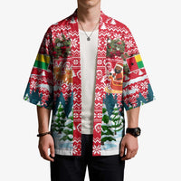 Guinea Bissau Christmas Kimono with Santa Sleigh Reindeer Forest and National Flag Design - Wonder Print Shop